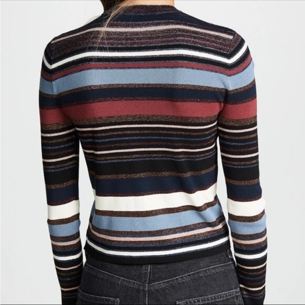 Veronica Beard Striped Crewneck Sweater in Navy, Light Blue, Rust & Cream - Picture 2 of 13